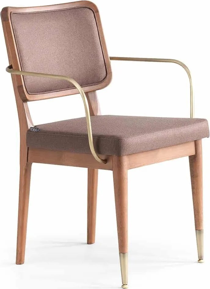 Scaun lemn masiv nuc Angelo Brațe Auriu/ Set 2 buc, 57 × 62 × 88 cm