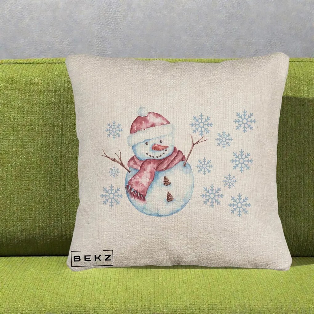 Perna Decorativa Om de Zapada Rosu cu Fulgi, 40x40 cm, Bej Canapea, Husa Detasabila, Perna Inclusa, BEKZ®