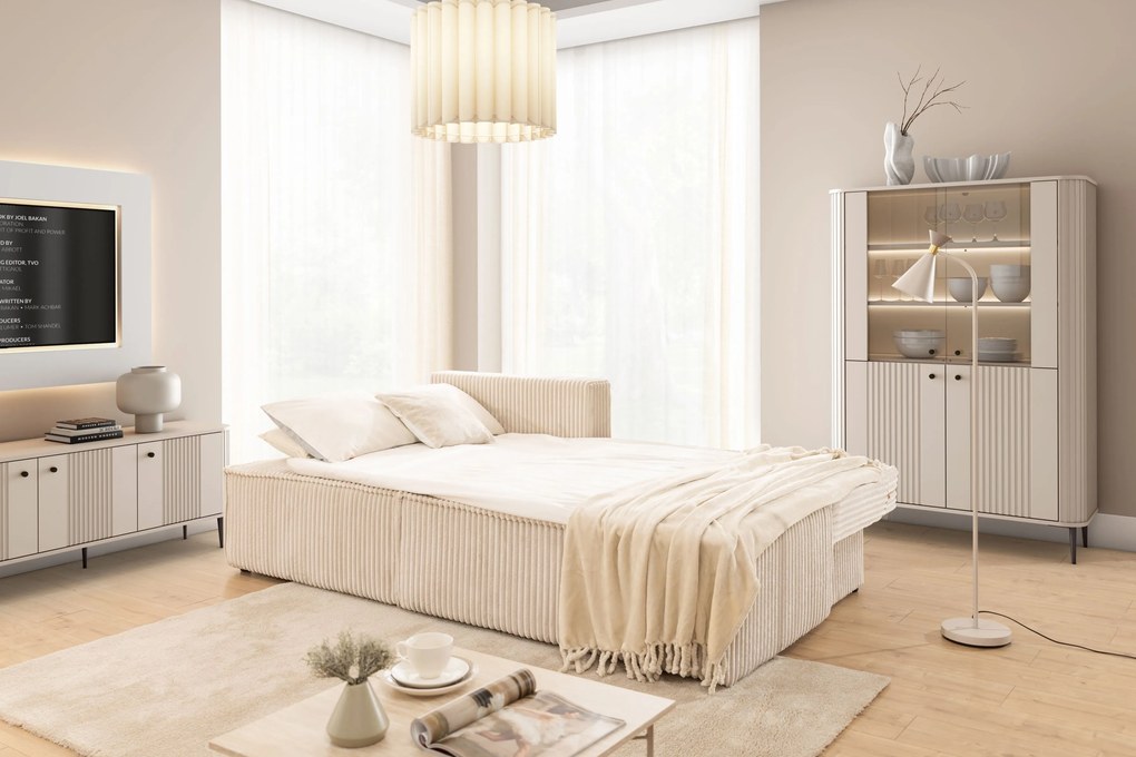 Colțar Solvero Mini cu funcție de dormit, stânga - pluș bej deschis Tilia 01