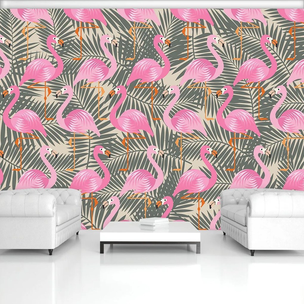 Fototapet - Flamingo - roz spre gri (254x184 cm)