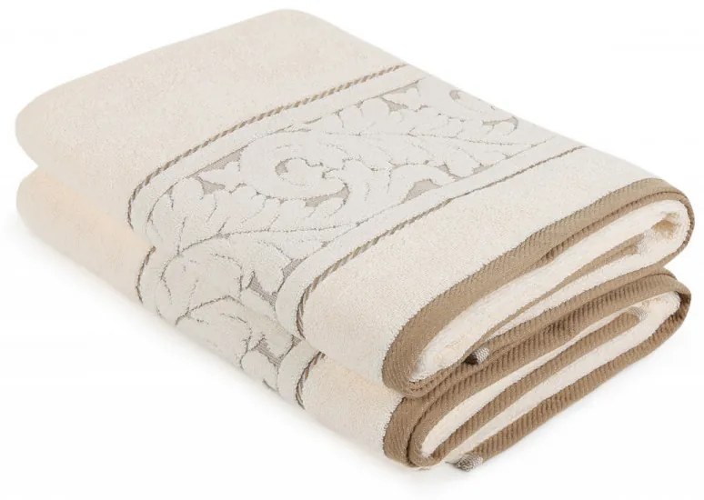 Set 2 Prosoape de Baie Sultan, 70x140 cm, 100% Bumbac, 560 gsm, Crem