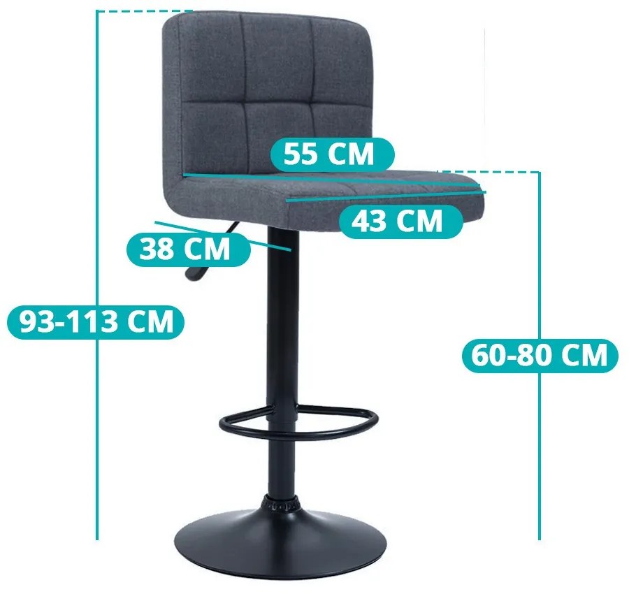 Scaune de bar tapitate 2 buc, gri inchis