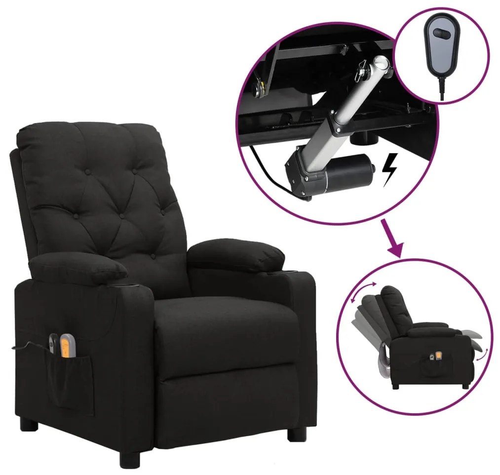 vidaXL Fotoliu de masaj electric rabatabil, negru, textil