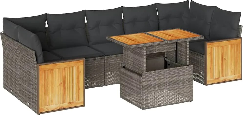 vidaXL Set canapele grădină cu perne 8 piese gri poliratan/lemn acacia
