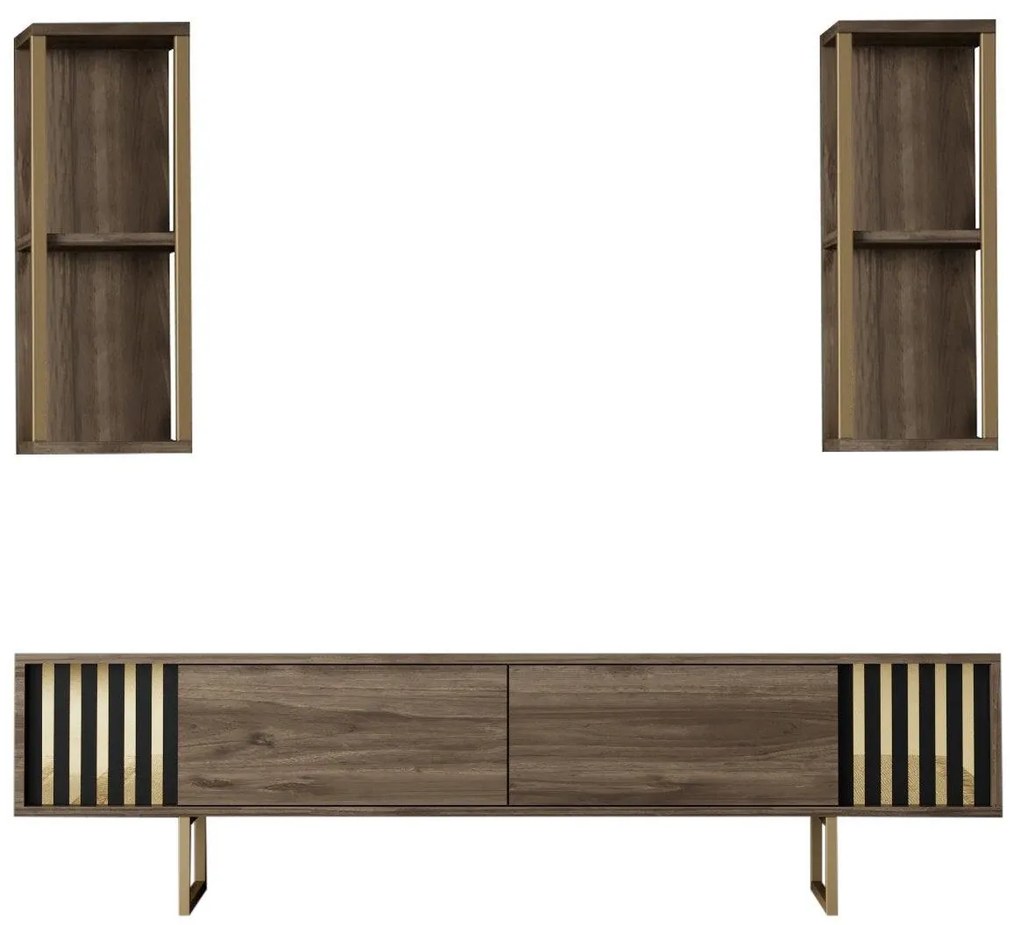 COMODA TV Lux Gold Line Tv Stand Stylish, Alb - Nuc - Gri, 180 x 48 x 30 cm