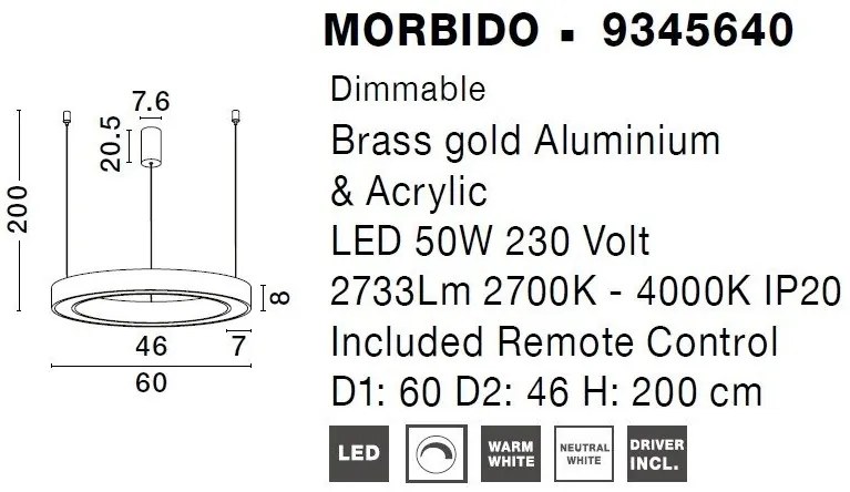 Pendul LED dimabil design modern MORBIDO alama auriu