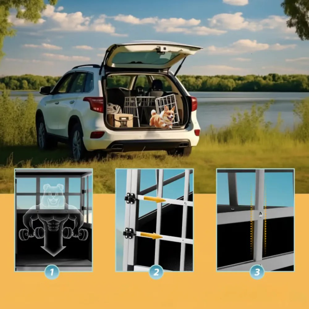 Cușcă de transport pentru câini BRUNO, 89x70x51cm, argintiu/negru Cadoca