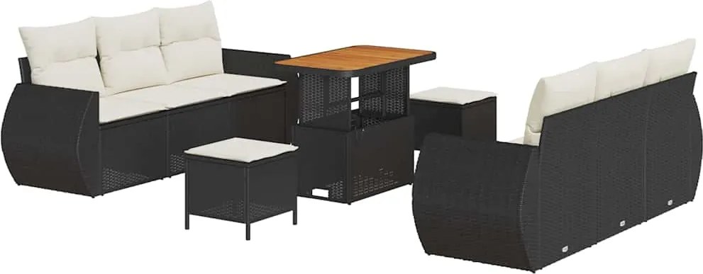 vidaXL Set de canapele pentru grădină 9 pcs Negru și Crem poliratan