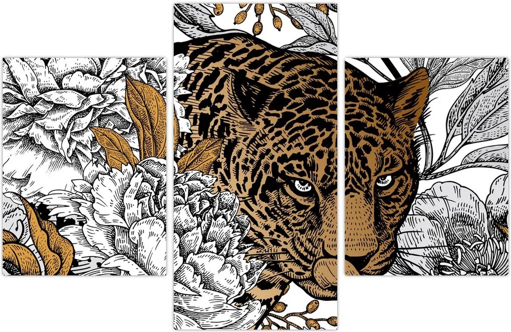 Tablou - Leopard între flori (90x60 cm)