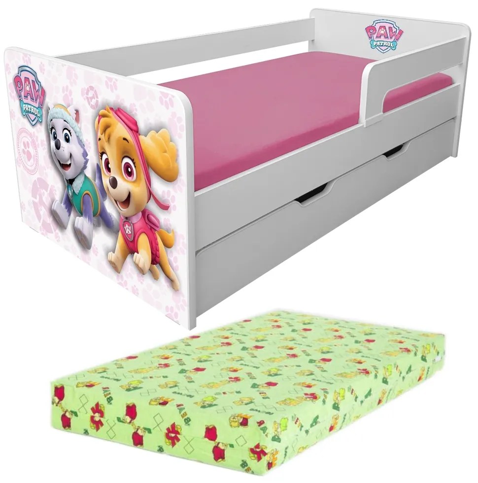 Pat Pentru Copii Paw Patrol Pink P1L 2-12 Ani Cu Sertar si Saltea Norisor Pc-p-lux-paw-pink-p1l-srt-80