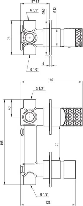 🚿 Baterie pentru duș încastrată SILIA HEXA, cu comutator orizontal – Finisaj oțel șlefuit – Cod BHS_F46P