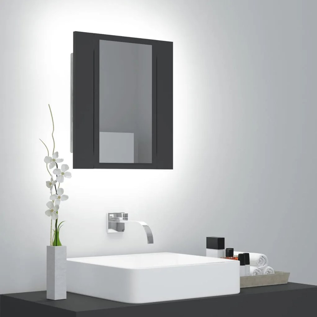 804950 vidaXL Dulap de baie cu oglindă & LED, gri, 40x12x45 cm