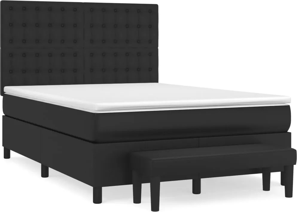 vidaXL Pat box spring cu saltea, negru, 140x200 cm, piele ecologică