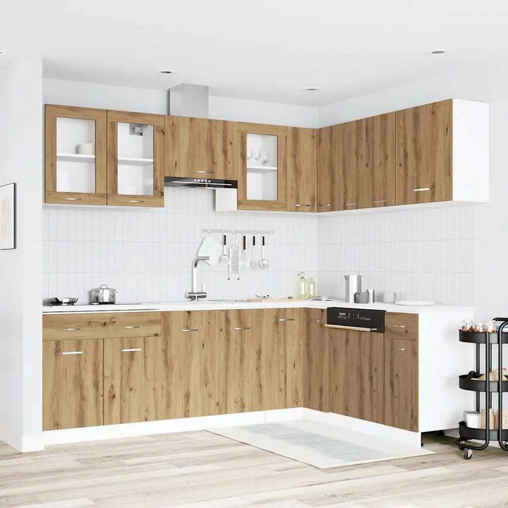 vidaXL Set dulapuri bucătărie Lyon 11 piese Artisan Stejar lemn prelucrat