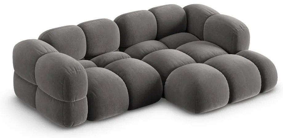 Colțar gri cu tapițerie din catifea (cu colț pe partea dreaptă/cu șezlong) Loretto – Cosmopolitan Design