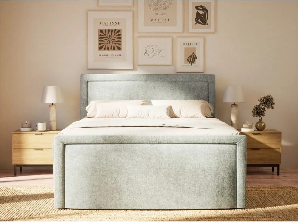 Pat boxspring albastru deschis cu spațiu de depozitare 180x200 cm Fresco – Maison de Rêve
