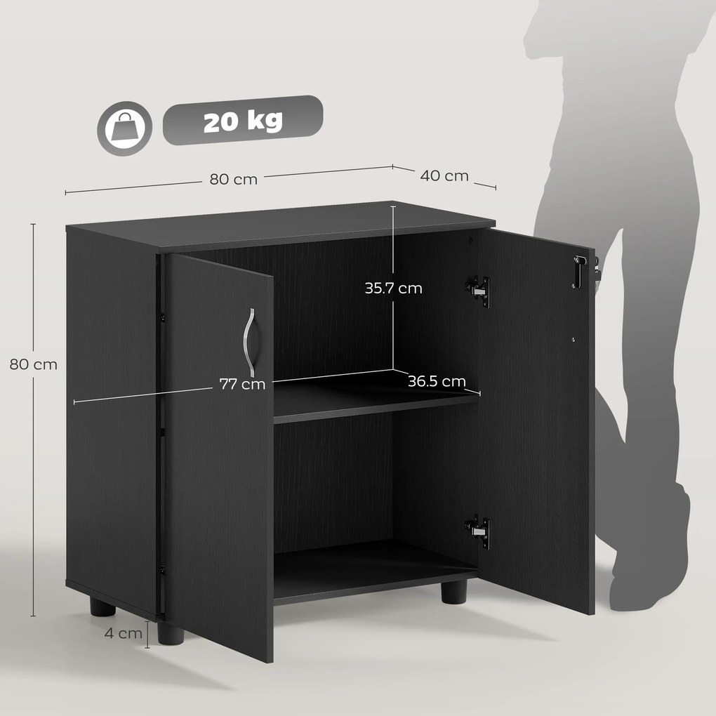 Vinsetto Dulap pentru Documente, cu Încuietoare, 2 Uși și Raft Interior, 80x40x80 cm, Negru | Aosom Romania