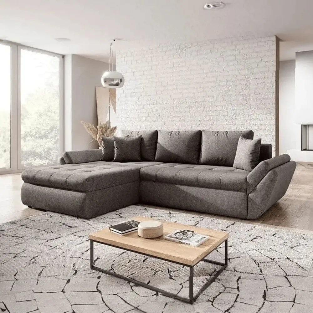 Colțar extensibil dumonde cu ladă de depozitare si sezut confortabil din spuma high-density, Loana Enjoy Kaki II 270x185 cm