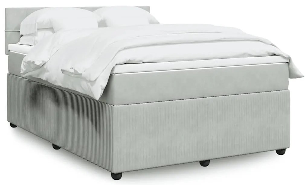 vidaXL Pat box spring cu saltea, gri deschis, 140x200 cm, catifea
