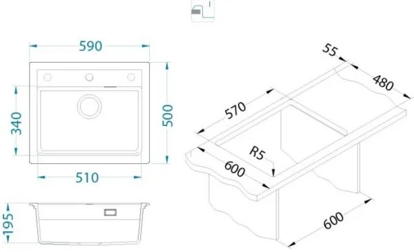 Chiuvetă de bucătărie ALVEUS 1131994 ATROX 59x50 cm bej