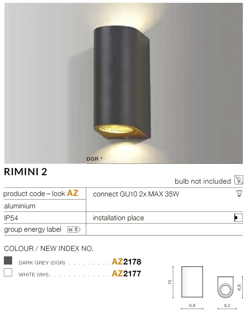 Aplica de perete exterior ambientala IP54 RIMINI 2 gri inchis