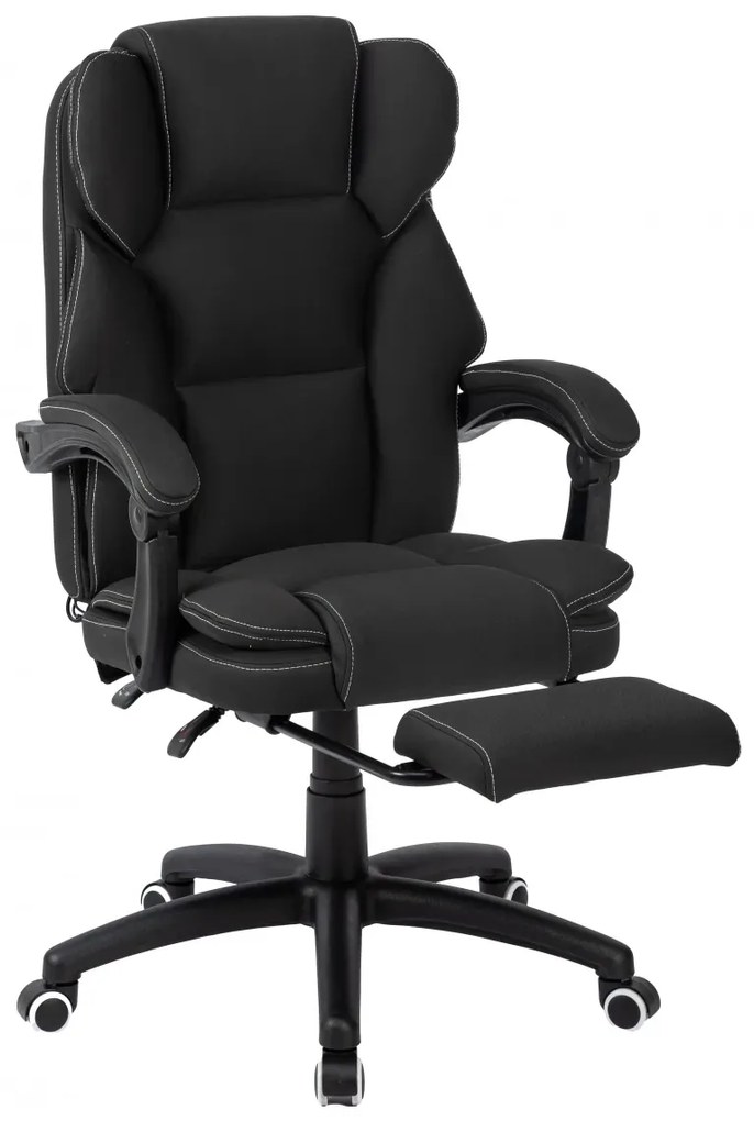RESIGILAT- Scaun directorial, Masaj si Incalzire in 7 puncte, spatar rabatabil, suport pentru picioare, material textil premium, Negru