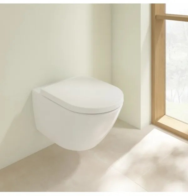 Set vas WC rimless suspendat, Villeroy&amp;Boch Subway 3.0, TwistFlush, cu capac inchidere lenta, 37x56cm, CeramicPlus, 4670TSR1