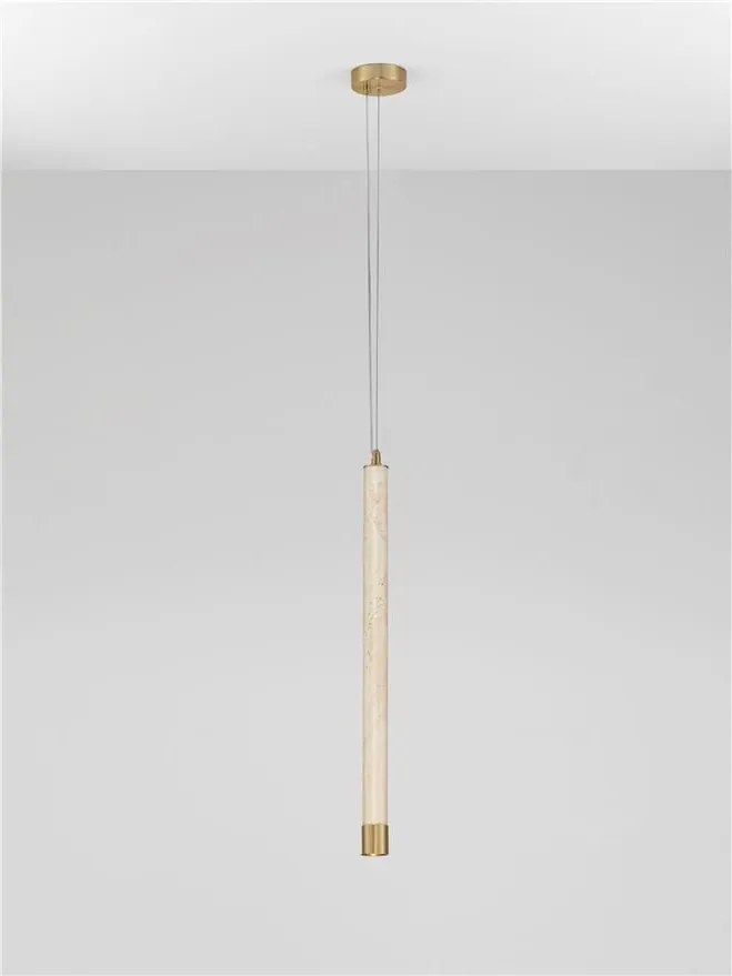 Lustra, Pendul tubular din travertin Muse metal auriu