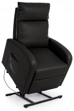 Fotoliu recliner electric negru din piele ecologica si lemn, Alzapersona Bizzotto