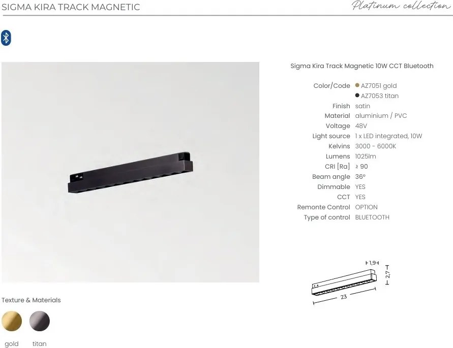 Modul magnetic liniar Smart pentru sina magnetica SIGMA, KIRA 10W CCT auriu