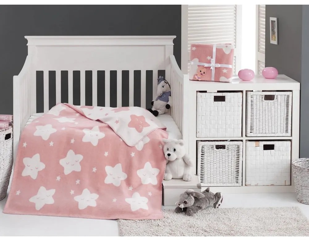 Pătură pentru copii roz din polar, fleece 100x120 cm Star – Mijolnir