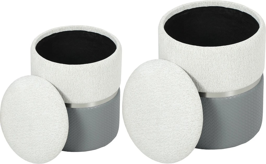 HOMCOM Set de 2 pufuri de depozitare tapițate în chenilă și PU șezut căptușit pentru hol dormitor gri și crem | Aosom Romania