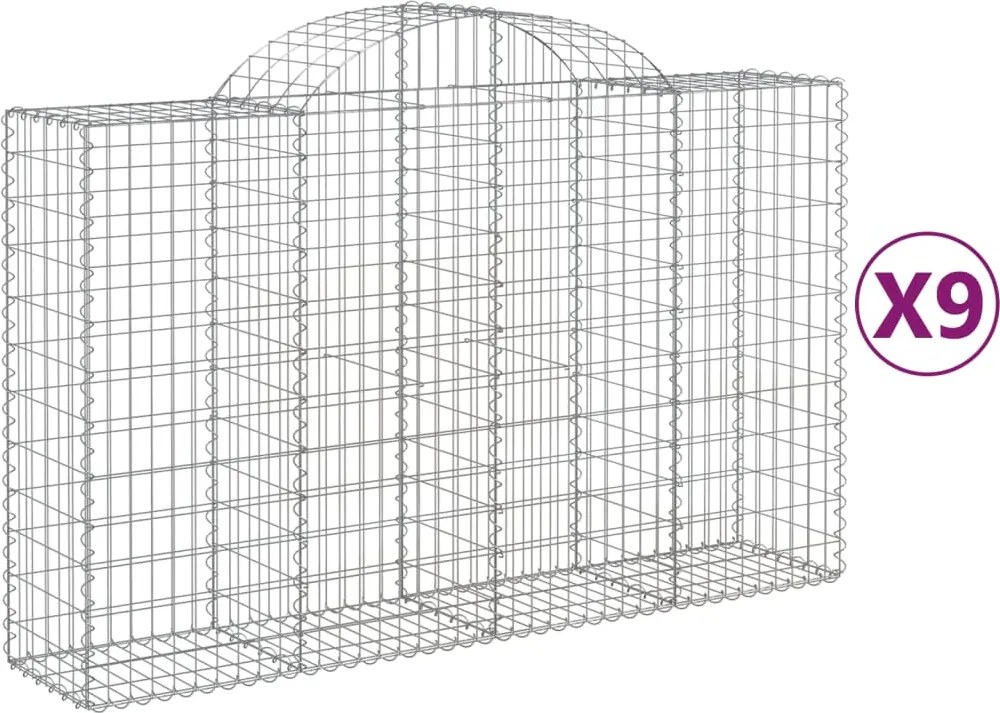 vidaXL Coșuri gabion arcuite 9 buc, 200x50x120/140 cm, fier galvanizat