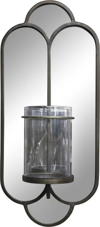 Oglinda de perete din metal, cu suport pentru lumanari, H43cm, Caldely