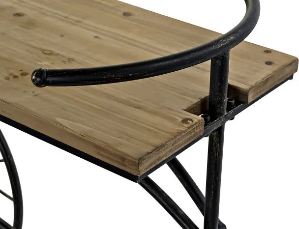 Consolă hol vintage din metal și lemn, negru și natur, cu bază în formă de tricicletă, ghidon și roți cu spițe, 82 x 128 x 40 cm, „Bycicle”