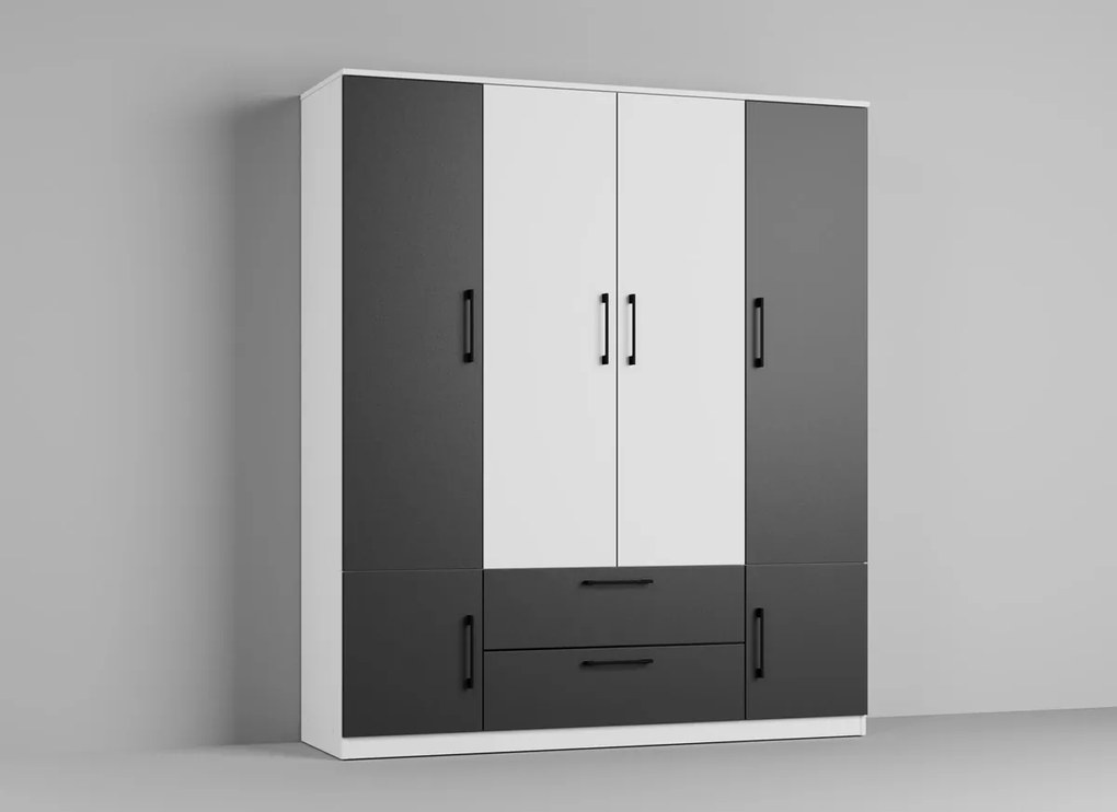 Set Dormitor alb cu gri - Mara - Pat tapitat Configuratia 15