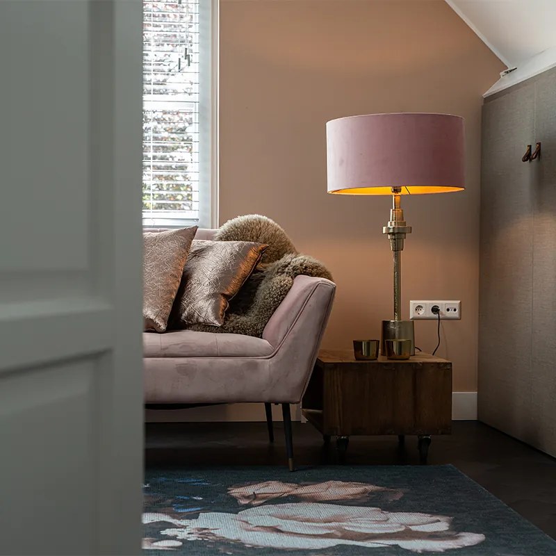 Lampă de masă Art Deco cu abajur din catifea aurie roz 50 cm - Diverso
