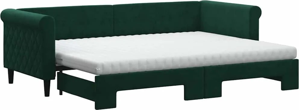 vidaXL Pat de zi cu extensie și saltele verde închis 80x200 cm catifea