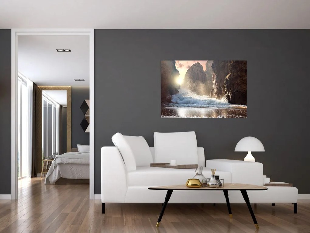 Tablou - Stânci și valuri ale oceanului (90x60 cm)