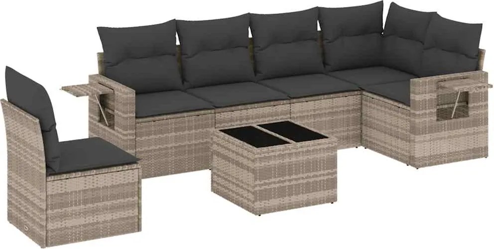 vidaXL Set canapele de grădină cu perne, 7piese gri deschis poliratan