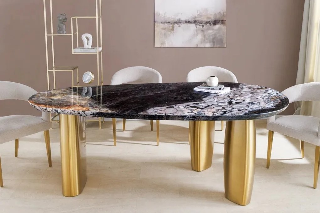 Masa Ovala, Metal, Auriu, Marmura, ORGANIC 200cm, A-46205 VC