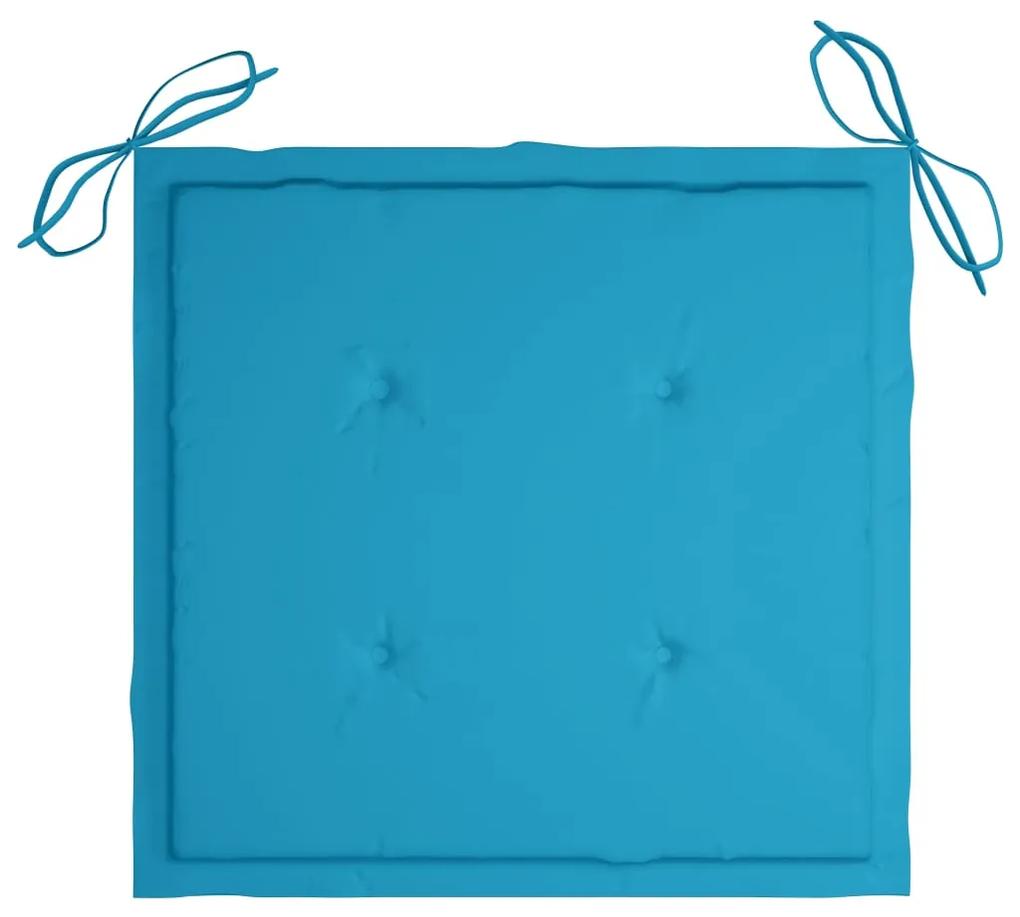 Scaune de masa cu perne albastre, 2 buc., lemn masiv tec 2, Albastru