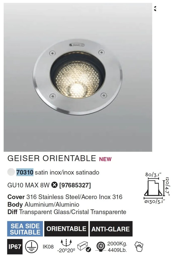 Spot orientabil / incastrabil de exterior pentru pavaj 13cm GEISER 8W 70310