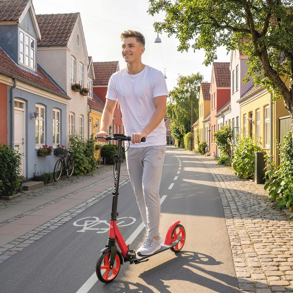 HOMCOM Trotinet Pliabil pentru Adulți și Copii +14 Ani cu Ghidon Reglabil 91,5x36,5x91-104 cm Roșu | Aosom Romania