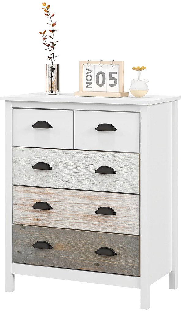HOMCOM Comodă 5 sertare mobilier de depozitare cu mânere, 70 x 38 x 85 cm, alb | Aosom Romania