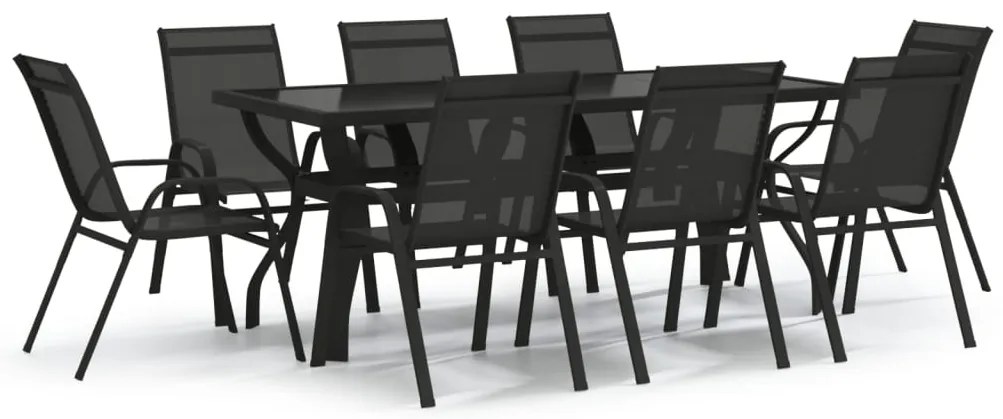 Set mobilier de gradina, 9 piese, negru