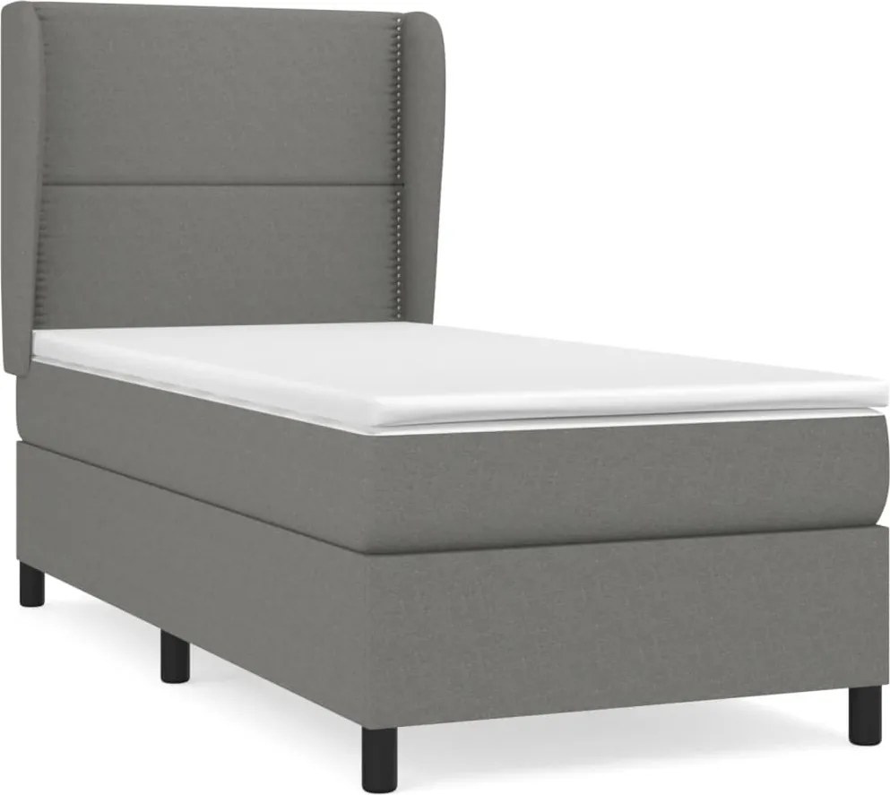 vidaXL Pat box spring cu saltea, gri închis, 90x190 cm, textil