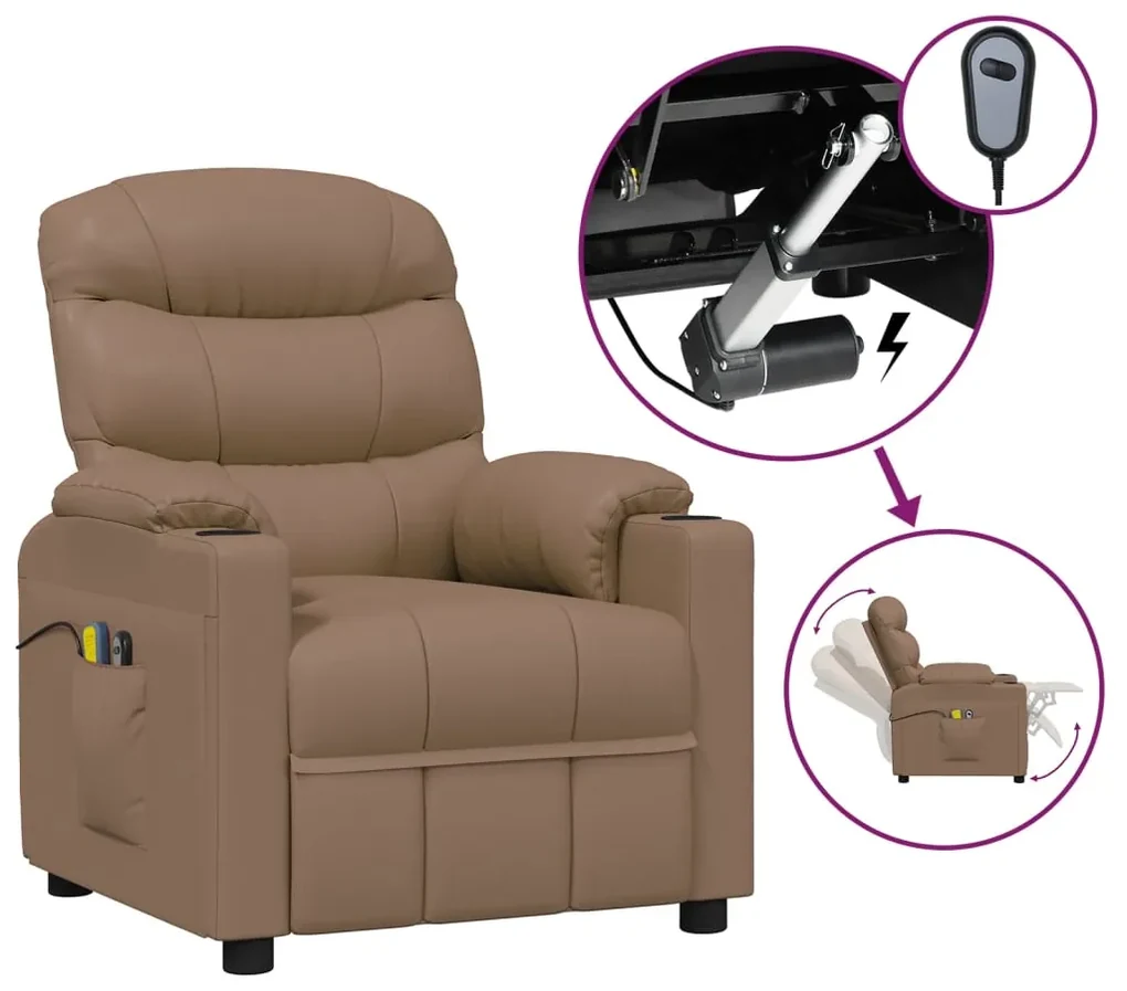 3143490 vidaXL Fotoliu de masaj electric, cappuccino, piele ecologică