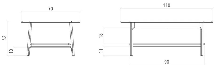 Măsuță de cafea în culoare naturală din lemn de stejar 70x110 cm Twig – The Beds