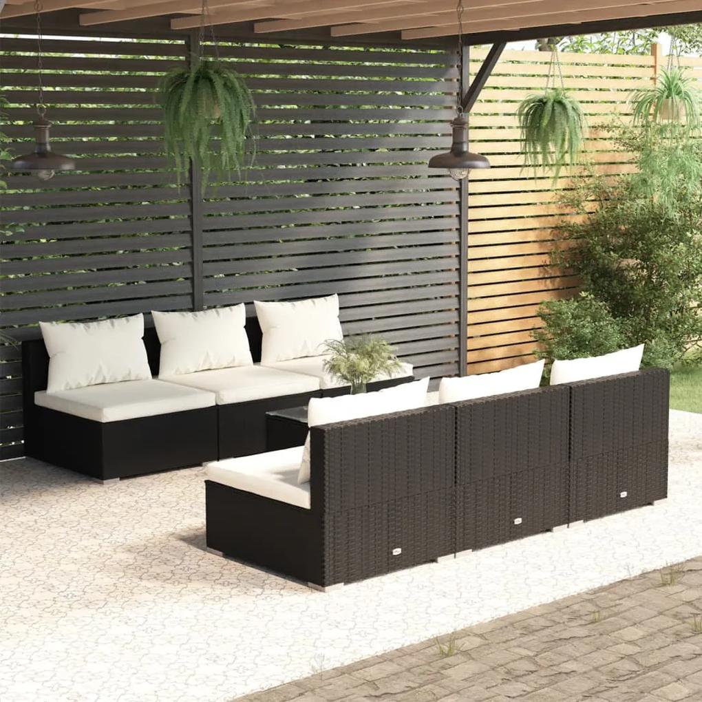 3101455 vidaXL Set mobilier de grădină cu perne, 7 piese, negru, poliratan